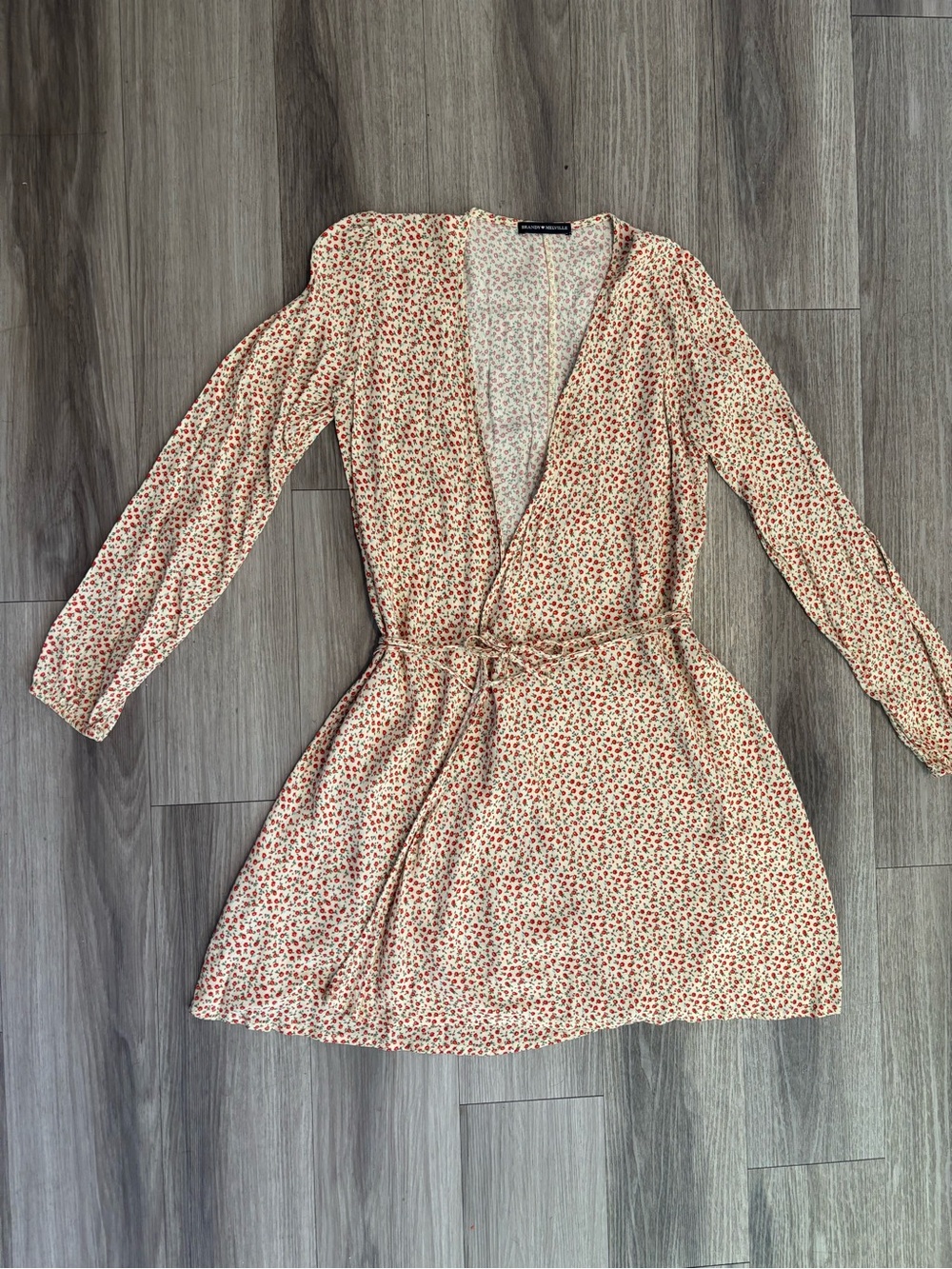 Brandy Melville Cream Mini Dress with Red Floral Print
